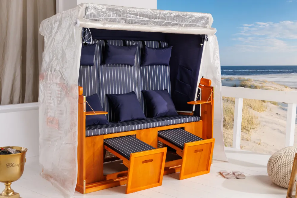 Riess-Ambiente Schutzhauben > Wetterfeste XXL Strandkorbhülle OSTSEE transparent mit Reißverschluss für 3-Sitzer