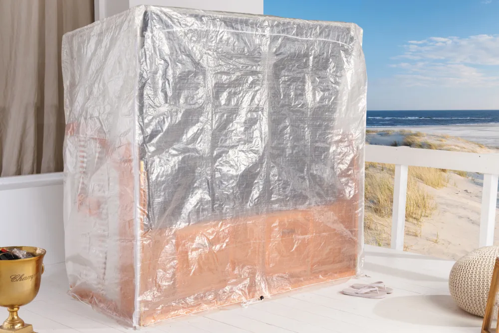 Riess-Ambiente Schutzhauben > Wetterfeste XXL Strandkorbhülle OSTSEE transparent mit Reißverschluss für 3-Sitzer
