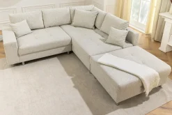Riess-Ambiente Skandinavisch|Ecksofa > Wohnlandschaft KENT 220cm beige Strukturstoff Ecksofa Federkern inkl. Hocker