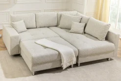 Riess-Ambiente Skandinavisch|Ecksofa > Wohnlandschaft KENT 220cm beige Strukturstoff Ecksofa Federkern inkl. Hocker