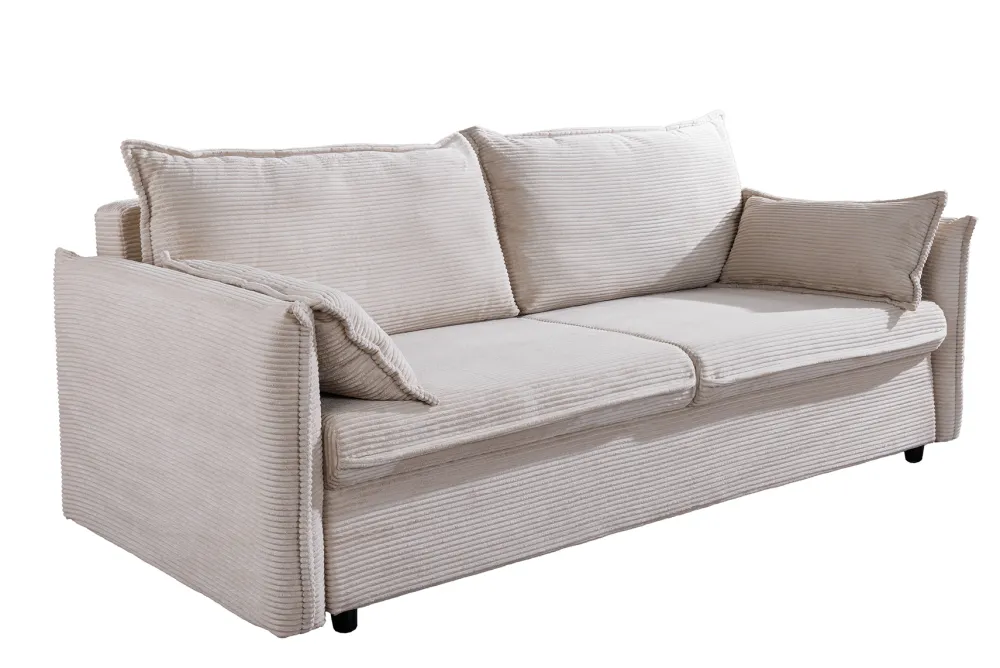 Riess-Ambiente Retro Möbel|3-Sitzer Sofa > XXL Sofa mit Schlaffunktion APARTMENT beige Cord inkl. Bettkasten und Kissen