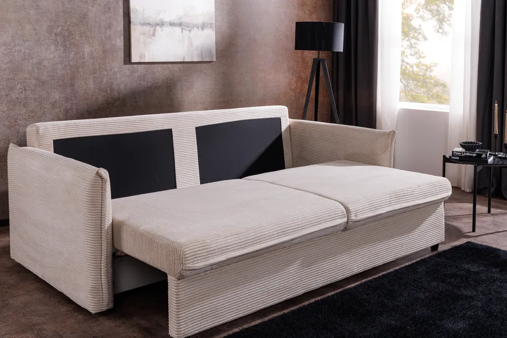 Riess-Ambiente Retro Möbel|3-Sitzer Sofa > XXL Sofa mit Schlaffunktion APARTMENT beige Cord inkl. Bettkasten und Kissen