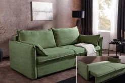 Riess-Ambiente Retro Möbel|3-Sitzer Sofa > XXL Sofa mit Schlaffunktion APARTMENT grün Cord inkl. Bettkasten und Kissen