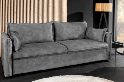 Riess-Ambiente Samt Möbel|Retro Möbel > XXL Sofa mit Schlaffunktion APARTMENT grau Samt inkl. Bettkasten und Kissen