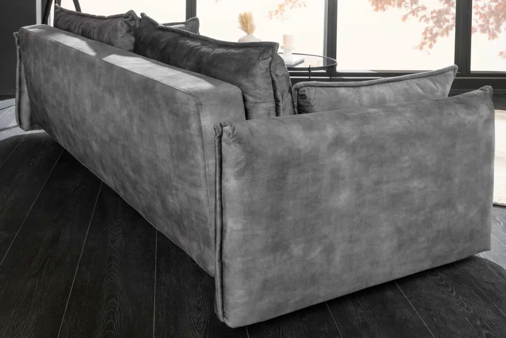 Riess-Ambiente Samt Möbel|Retro Möbel > XXL Sofa mit Schlaffunktion APARTMENT grau Samt inkl. Bettkasten und Kissen