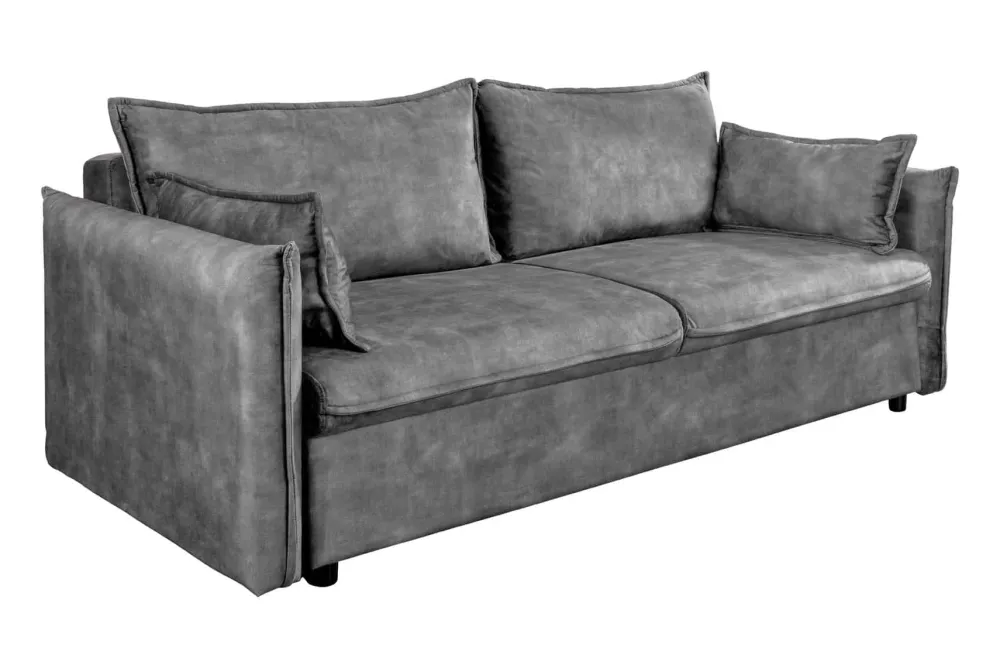 Riess-Ambiente Samt Möbel|Retro Möbel > XXL Sofa mit Schlaffunktion APARTMENT grau Samt inkl. Bettkasten und Kissen