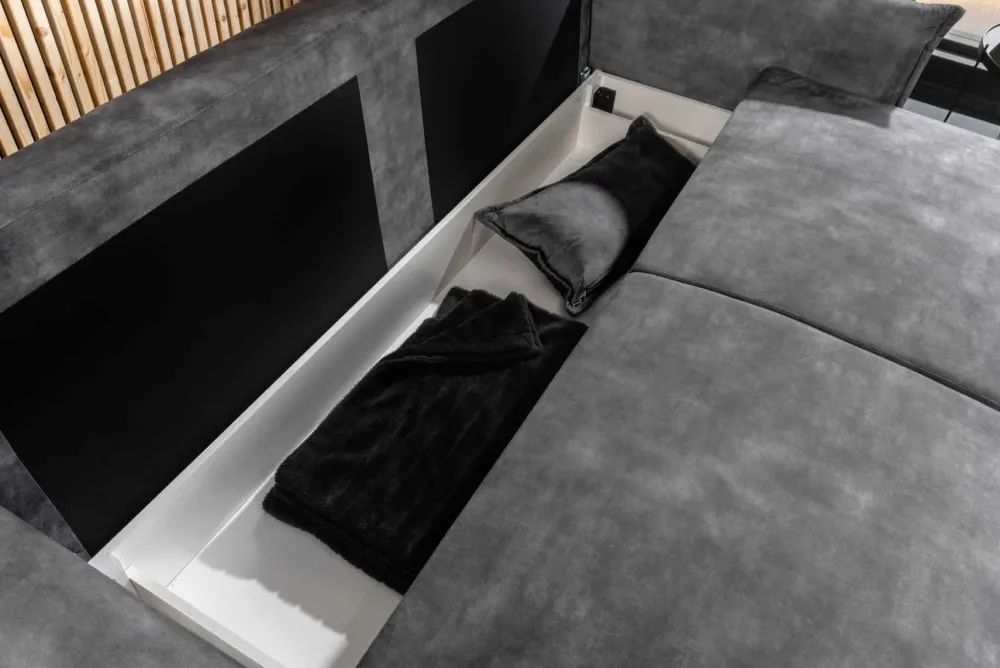 Riess-Ambiente Samt Möbel|Retro Möbel > XXL Sofa mit Schlaffunktion APARTMENT grau Samt inkl. Bettkasten und Kissen