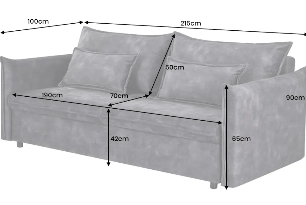 Riess-Ambiente Samt Möbel|Retro Möbel > XXL Sofa mit Schlaffunktion APARTMENT grau Samt inkl. Bettkasten und Kissen