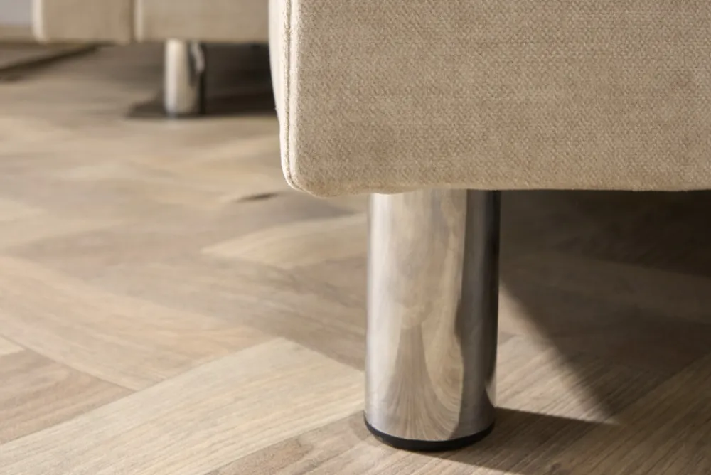 Riess-Ambiente Skandinavisch|Xxl Sofa > XXL Wohnlandschaft KENT 305cm champagner beige Vogue Velours Samt Federkern mit Hocker