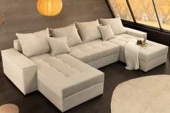 Riess-Ambiente Xxl Sofa > XXL Wohnlandschaft LODGE 315cm champagner beige Cord Sofa mit Schlaffunktion