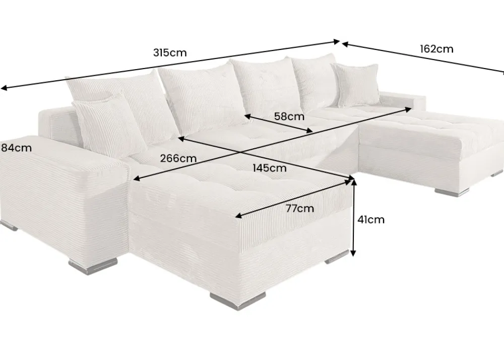 Riess-Ambiente Xxl Sofa > XXL Wohnlandschaft LODGE 315cm champagner beige Cord Sofa mit Schlaffunktion