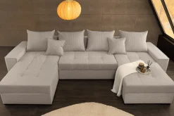 Riess-Ambiente Xxl Sofa > XXL Wohnlandschaft LODGE 315cm greige Cord Sofa mit Schlaffunktion und Stauraum