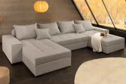 Riess-Ambiente Xxl Sofa > XXL Wohnlandschaft LODGE 315cm greige Cord Sofa mit Schlaffunktion und Stauraum