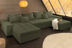 Riess-Ambiente Xxl Sofa > XXL Wohnlandschaft LODGE 315cm grün Cord Sofa mit Schlaffunktion und Stauraum